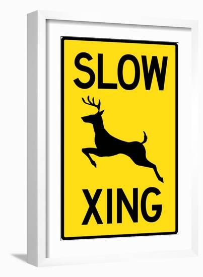 Slow - Deer Crossing Plastic Sign-null-Framed Art Print