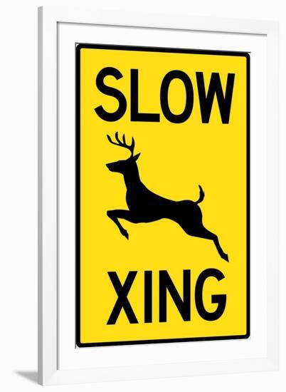 Slow - Deer Crossing Plastic Sign-null-Framed Art Print