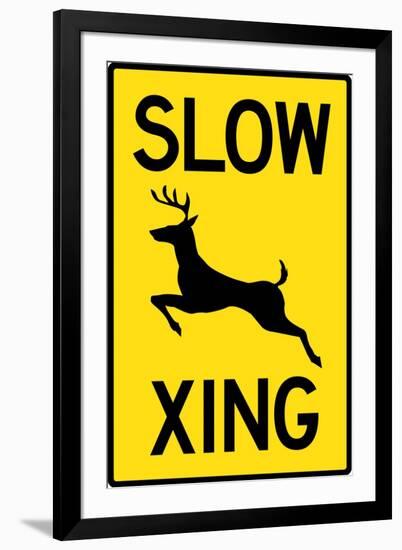 Slow - Deer Crossing Plastic Sign-null-Framed Art Print