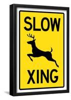 Slow - Deer Crossing Sign Poster-null-Framed Poster