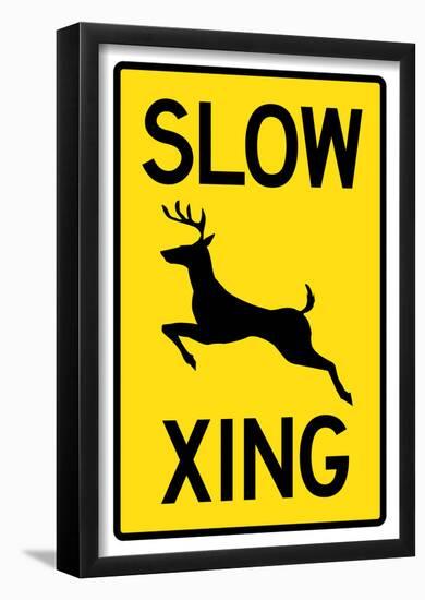 Slow - Deer Crossing Sign Poster-null-Framed Poster