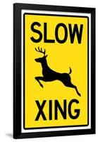 Slow - Deer Crossing Sign Poster-null-Framed Poster