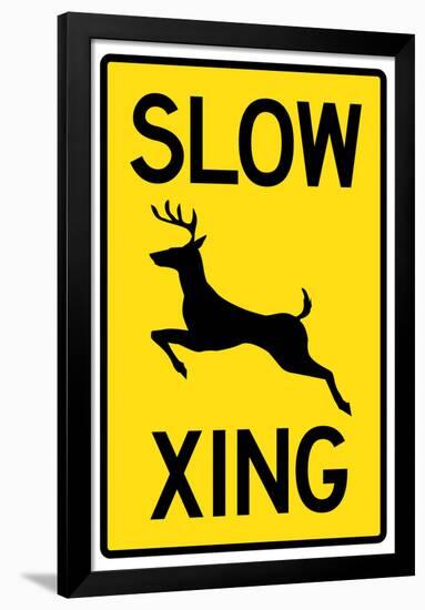 Slow - Deer Crossing Sign Poster-null-Framed Poster