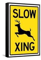 Slow - Deer Crossing Sign Poster-null-Framed Stretched Canvas