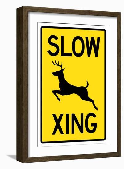 Slow - Deer Crossing Sign-null-Framed Art Print