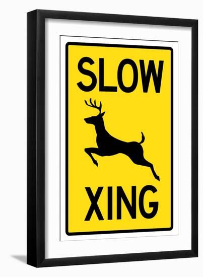 Slow - Deer Crossing Sign-null-Framed Art Print