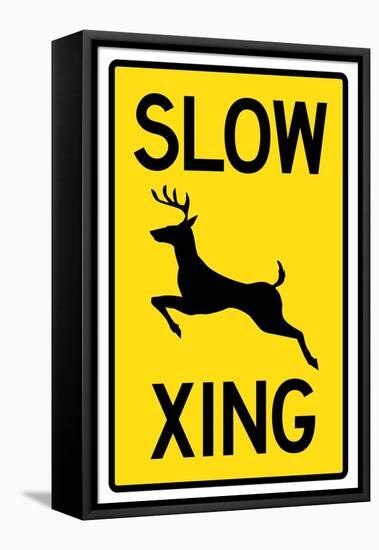 Slow - Deer Crossing Sign-null-Framed Stretched Canvas