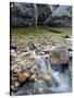 Slow Exposure of Water Flowing Below Vernal Falls with Granite Boulders in the Background.-Ian Shive-Stretched Canvas