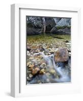 Slow Exposure of Water Flowing Below Vernal Falls with Granite Boulders in the Background.-Ian Shive-Framed Photographic Print