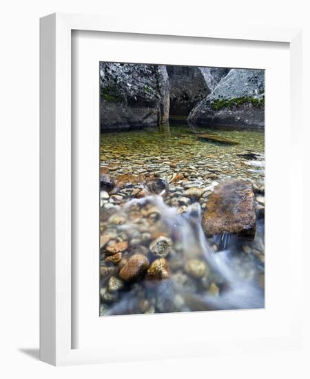 Slow Exposure of Water Flowing Below Vernal Falls with Granite Boulders in the Background.-Ian Shive-Framed Photographic Print