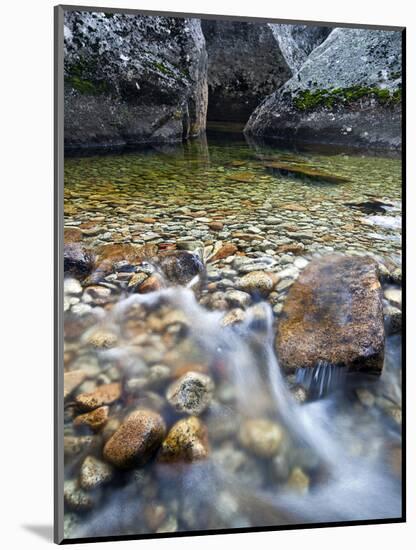 Slow Exposure of Water Flowing Below Vernal Falls with Granite Boulders in the Background.-Ian Shive-Mounted Photographic Print