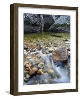 Slow Exposure of Water Flowing Below Vernal Falls with Granite Boulders in the Background.-Ian Shive-Framed Photographic Print