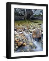 Slow Exposure of Water Flowing Below Vernal Falls with Granite Boulders in the Background.-Ian Shive-Framed Photographic Print