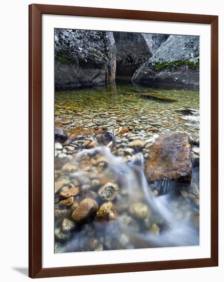 Slow Exposure of Water Flowing Below Vernal Falls with Granite Boulders in the Background.-Ian Shive-Framed Photographic Print