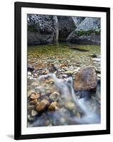 Slow Exposure of Water Flowing Below Vernal Falls with Granite Boulders in the Background.-Ian Shive-Framed Photographic Print