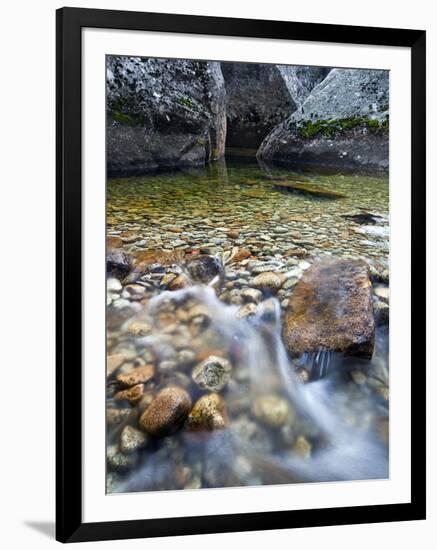 Slow Exposure of Water Flowing Below Vernal Falls with Granite Boulders in the Background.-Ian Shive-Framed Photographic Print