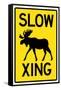 Slow - Moose Crossing Sign Poster-null-Framed Stretched Canvas