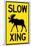 Slow - Moose Crossing Sign-null-Mounted Art Print