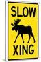 Slow - Moose Crossing Sign-null-Mounted Art Print