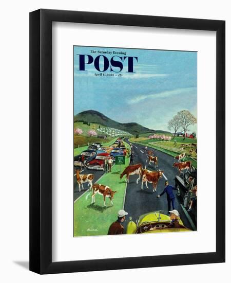 "Slow Mooving Traffic" Saturday Evening Post Cover, April 11, 1953-Ben Kimberly Prins-Framed Premium Giclee Print