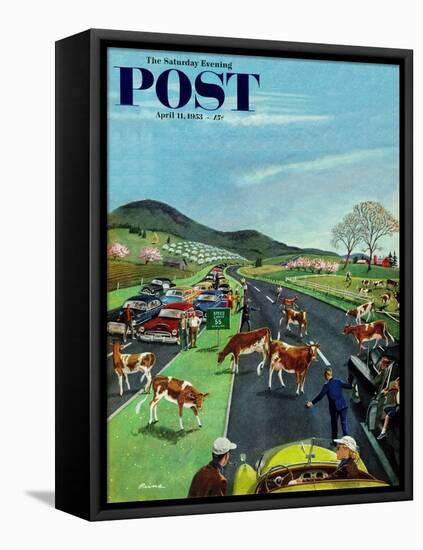 "Slow Mooving Traffic" Saturday Evening Post Cover, April 11, 1953-Ben Kimberly Prins-Framed Stretched Canvas