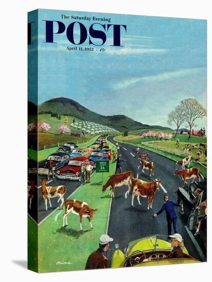 "Slow Mooving Traffic" Saturday Evening Post Cover, April 11, 1953-Ben Kimberly Prins-Stretched Canvas
