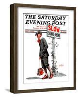 "Slow, School Ahead," Saturday Evening Post Cover, September 5, 1925-George Brehm-Framed Giclee Print