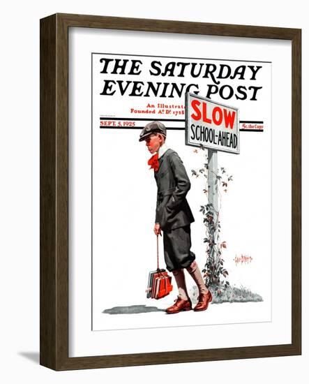 "Slow, School Ahead," Saturday Evening Post Cover, September 5, 1925-George Brehm-Framed Giclee Print