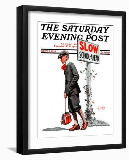 "Slow, School Ahead," Saturday Evening Post Cover, September 5, 1925-George Brehm-Framed Giclee Print