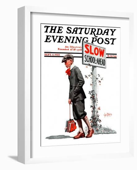 "Slow, School Ahead," Saturday Evening Post Cover, September 5, 1925-George Brehm-Framed Giclee Print