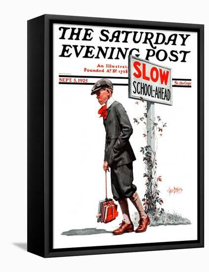 "Slow, School Ahead," Saturday Evening Post Cover, September 5, 1925-George Brehm-Framed Stretched Canvas