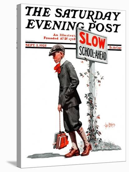 "Slow, School Ahead," Saturday Evening Post Cover, September 5, 1925-George Brehm-Stretched Canvas