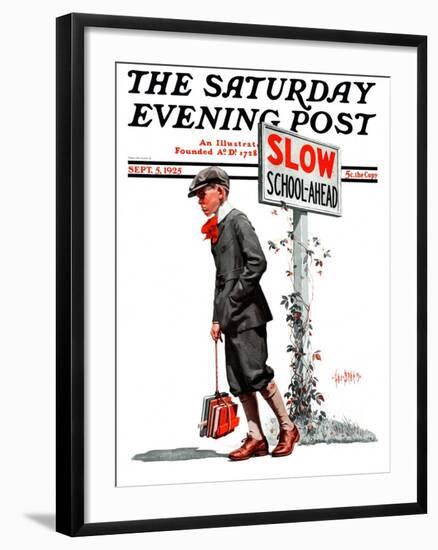 "Slow, School Ahead," Saturday Evening Post Cover, September 5, 1925-George Brehm-Framed Giclee Print