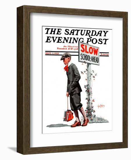 "Slow, School Ahead," Saturday Evening Post Cover, September 5, 1925-George Brehm-Framed Giclee Print