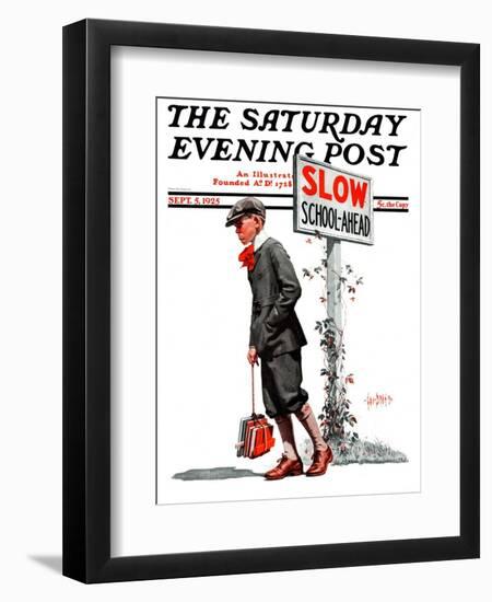 "Slow, School Ahead," Saturday Evening Post Cover, September 5, 1925-George Brehm-Framed Giclee Print