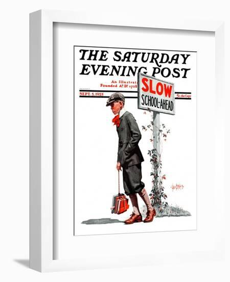 "Slow, School Ahead," Saturday Evening Post Cover, September 5, 1925-George Brehm-Framed Giclee Print