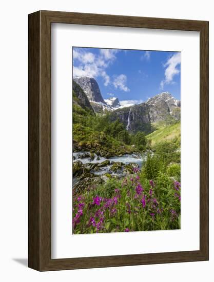 Slow Shutter Speed Silky Water of the Olden River as it Flows Along Briksdalen-Michael Nolan-Framed Photographic Print