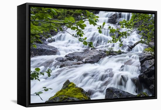 Slow Shutter Speed to Create Silky Waterfall, Hellemoboten, Norway, Scandinavia, Europe-Michael Nolan-Framed Stretched Canvas