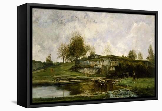 Sluice in the Optevoz Valley, 1854 (Oil on Canvas)-Charles Francois Daubigny-Framed Stretched Canvas