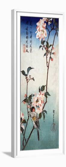 Small Bird on a Branch of Kaidozakura, Japanese Wood-Cut Print-Lantern Press-Framed Art Print