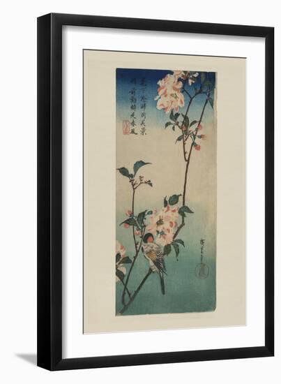 Small Bird on a Branch of Kaidozakura (Kaido Ni Shokin)-Ando Hiroshige-Framed Art Print