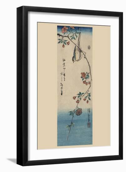 Small Bird on a Branch of Kaidozakura (Kaido Ni Shokin)-Ando Hiroshige-Framed Art Print