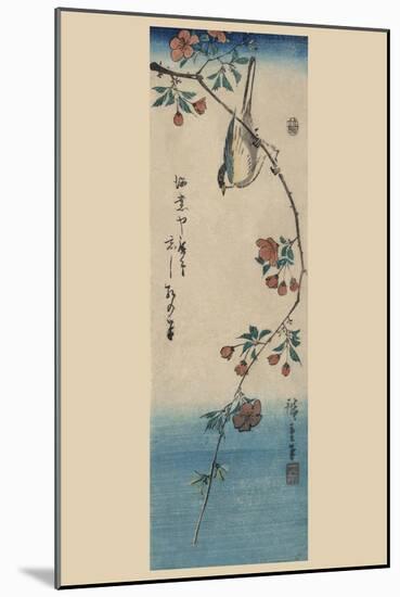 Small Bird on a Branch of Kaidozakura (Kaido Ni Shokin)-Ando Hiroshige-Mounted Art Print