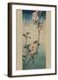 Small Bird on a Branch of Kaidozakura.-Ando Hiroshige-Framed Art Print