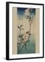 Small Bird on a Branch of Kaidozakura.-Ando Hiroshige-Framed Art Print