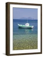 Small Boat Anchored Offshore, the Island of Atokos Visible on Horizon, Kioni-Ruth Tomlinson-Framed Photographic Print