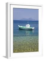 Small Boat Anchored Offshore, the Island of Atokos Visible on Horizon, Kioni-Ruth Tomlinson-Framed Photographic Print