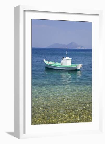 Small Boat Anchored Offshore, the Island of Atokos Visible on Horizon, Kioni-Ruth Tomlinson-Framed Photographic Print