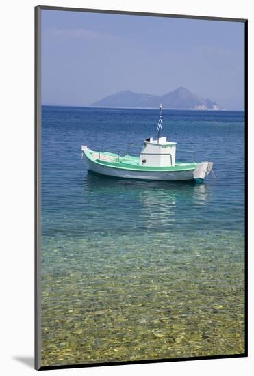 Small Boat Anchored Offshore, the Island of Atokos Visible on Horizon, Kioni-Ruth Tomlinson-Mounted Photographic Print