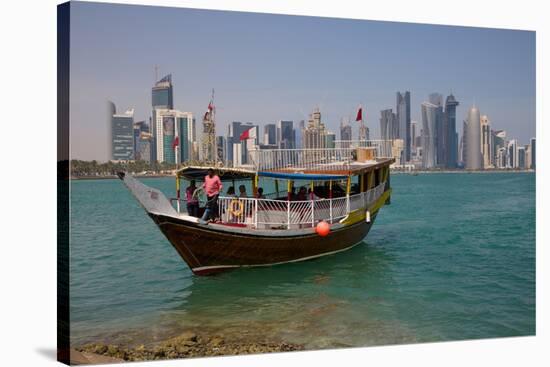 Small Boat and City Centre Skyline, Doha, Qatar, Middle East-Frank Fell-Stretched Canvas